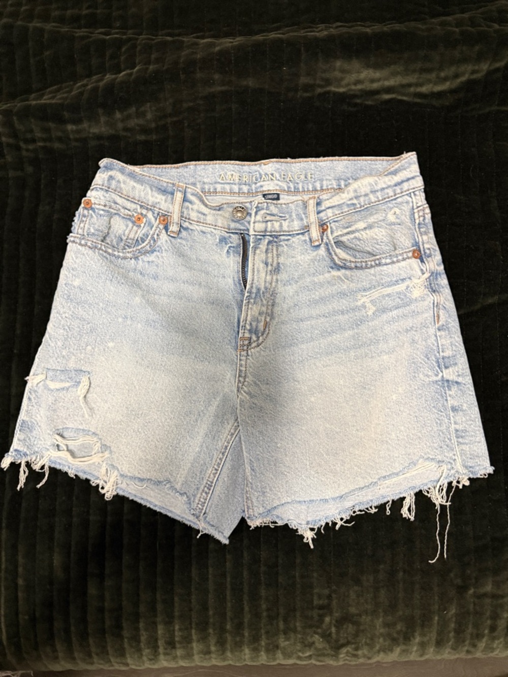 AE Light Blue Distressed High-Rise Denim Shorts